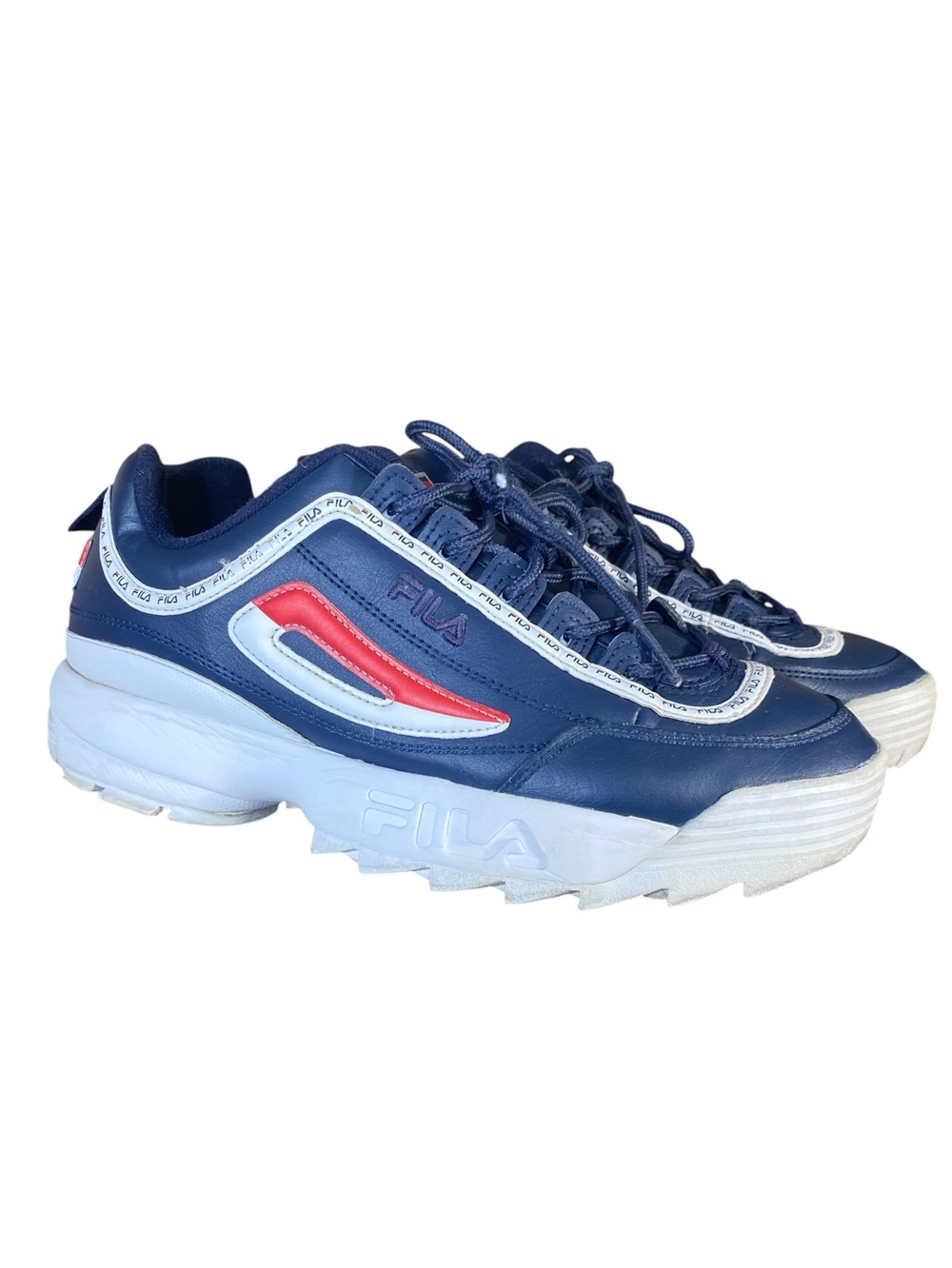 Fila Mens Low Top Sneaker Disruptor II Leather Lace Up Althletic Wear Navy SZ 10